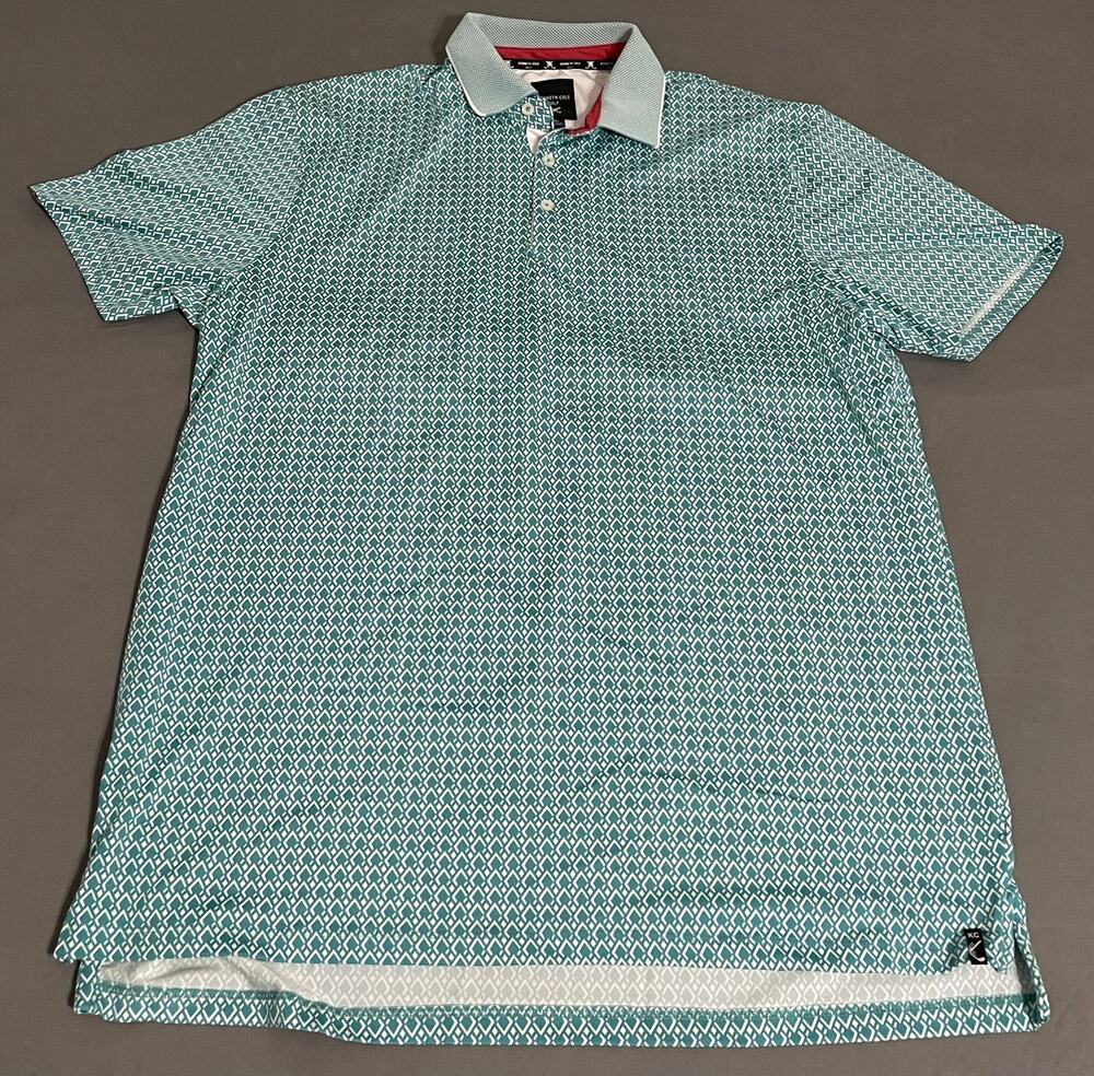 Kenneth Cole Golf Polo Shirt Mens XL Green Geometric Micro Print KQ9E52JN9A6